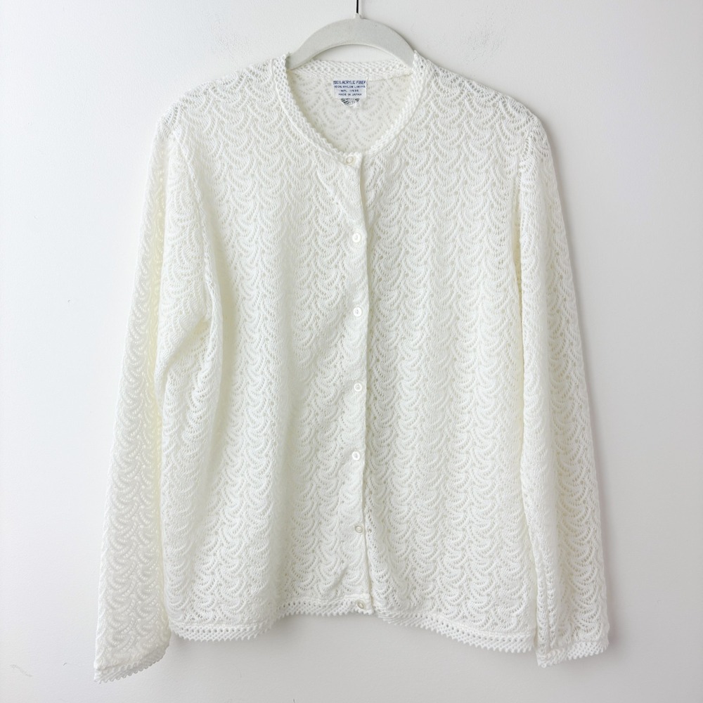 Vintage 70s Ivory Lace Knit Cardigan Sweater Coquette Cottage Romantic Softgirl